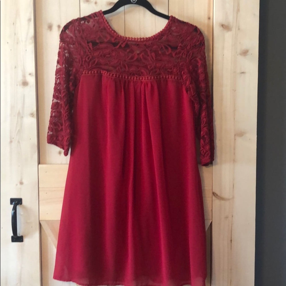 Red Lace Sleeved Dress